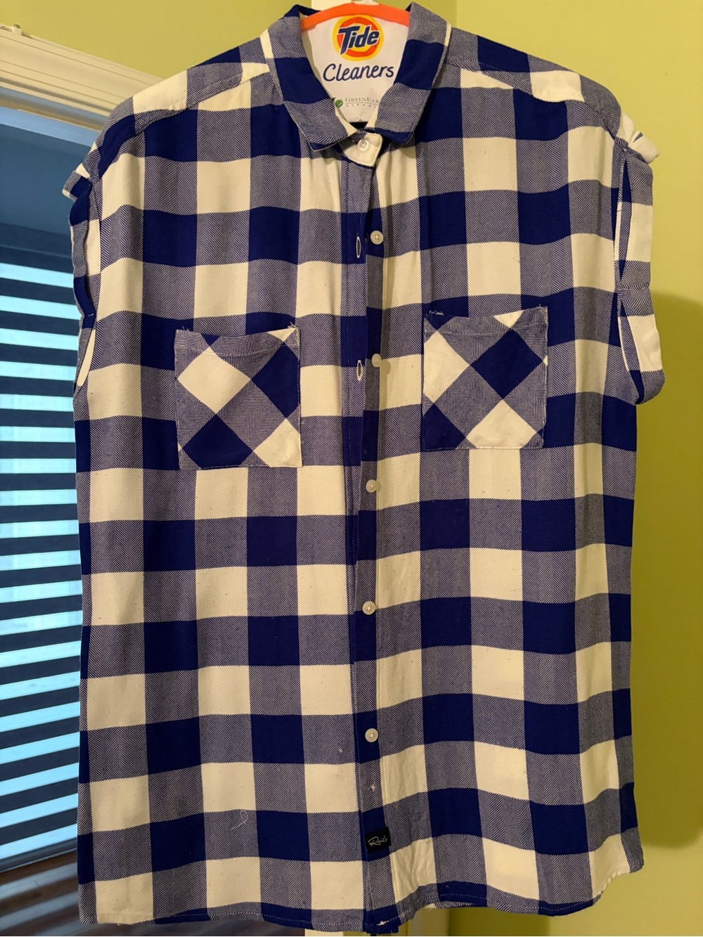 Rails Blue and White Checked Button-Up Blouse